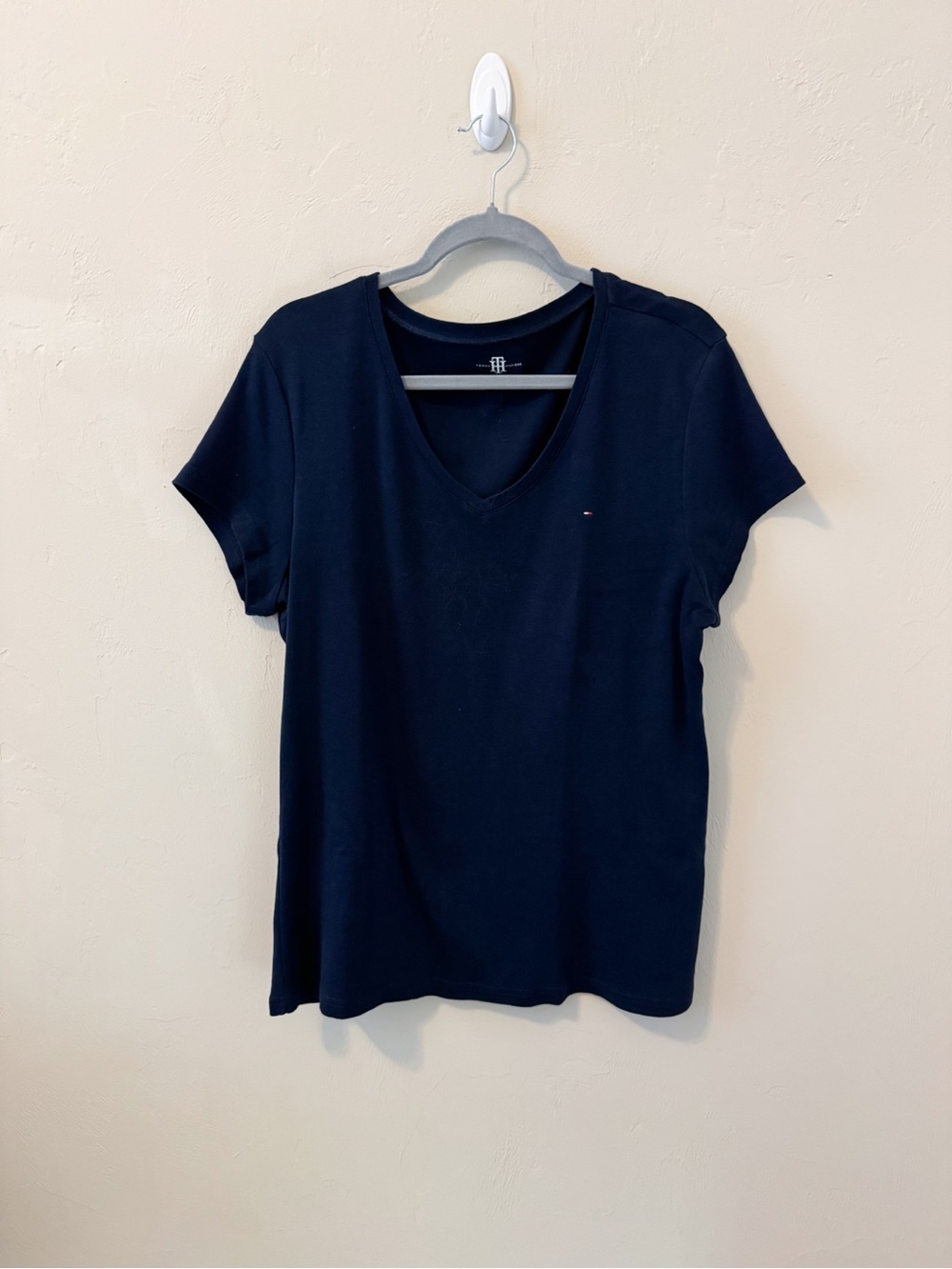 Tommy Hilfiger Navy V-Neck Short Sleeve Tee with Subtle Logo